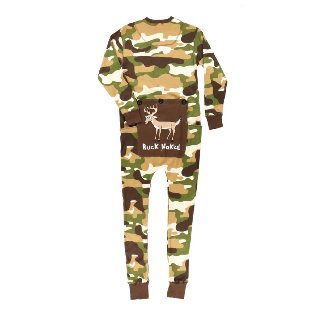 Buck Naked Adult Green Onesie Flapjack Lazy One Long Johns Camo